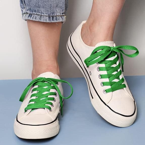 3 par snørebånd (hvid + grøn), 0,8 cm brede flade snørebånd til sneakers, løb, voksne, børn