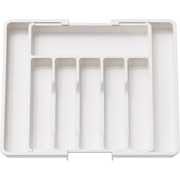 Cutlery Box, Extendable Cutlery Tray, Kitchen Utensil Drawer, Cutlery Rack, White