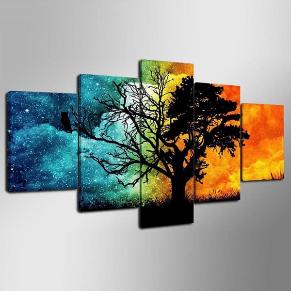 5 Delars Konst Väggmålning, Livets Träd, Non-woven Canvas, Vardagsrumsdekoration Konstdekor