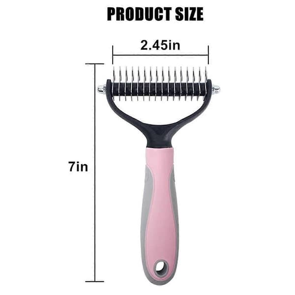 Plejeværktøj til kæledyr, 2-sidet underuldskam til hund og kat fjerner kort og langt hår effektivt og sikkert (Pink)