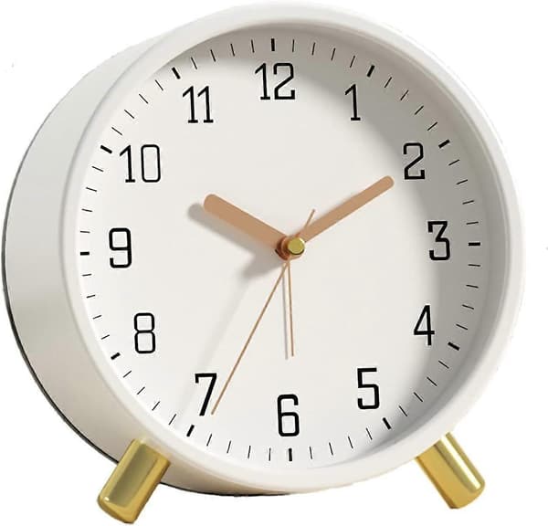 Väckarklocka 11,4 cm Sängbords Analog Tyst Liten Bordsklocka Vit