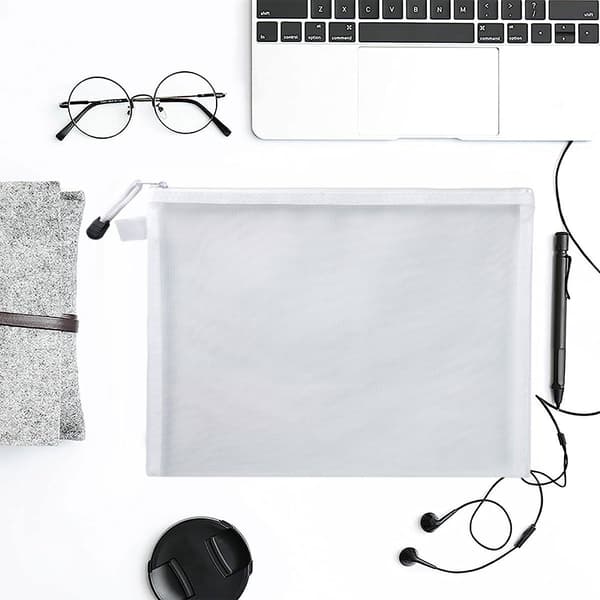Hanging Mesh Zipper Bag, Lightweight Nylon Folder, Briefcase White