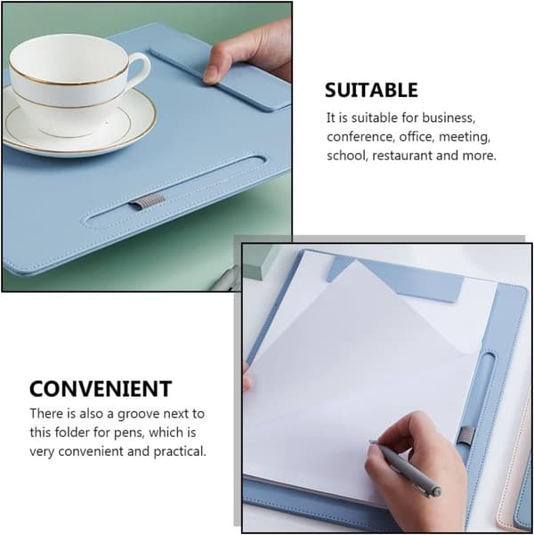 File Folder with Pen Holder A4 Office Folder Document Folder for Office Business School Laboratory Office Supplies (Sky Blue)