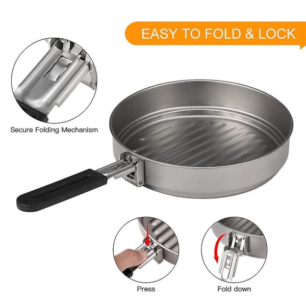 1100ml Titanium Frying Pan Ultralight Grill Frying Pan with Foldable Handle for Outdoor Cooking C