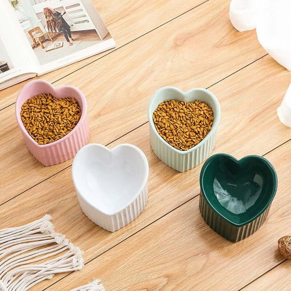 White Ceramic Tilted Bowl Holder for Dogs and Cats