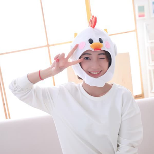 White Hat Comfortable Plush Cute Chicken Look Warm Hat for Shopping