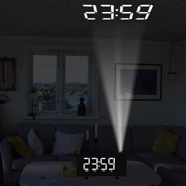 2025 Lämplig Digital Väckarklocka, Projektionsväckarklockor För Sovrum Med 4 Dimmer, USB-Telefonladdare, 180° Roterbar Projektor