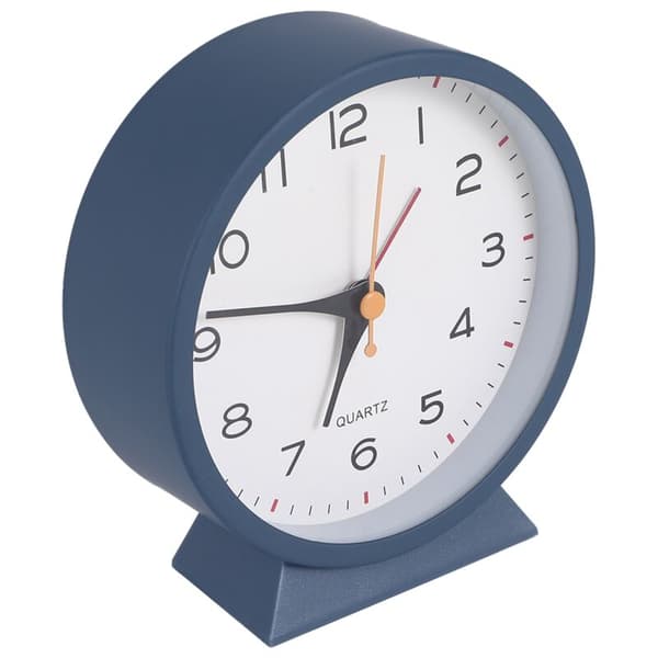 4.5 inch Antique Battery Operated Analog Alarm Clock, Small Silent Metal Bedside Desk Clock with Light (Blue)
