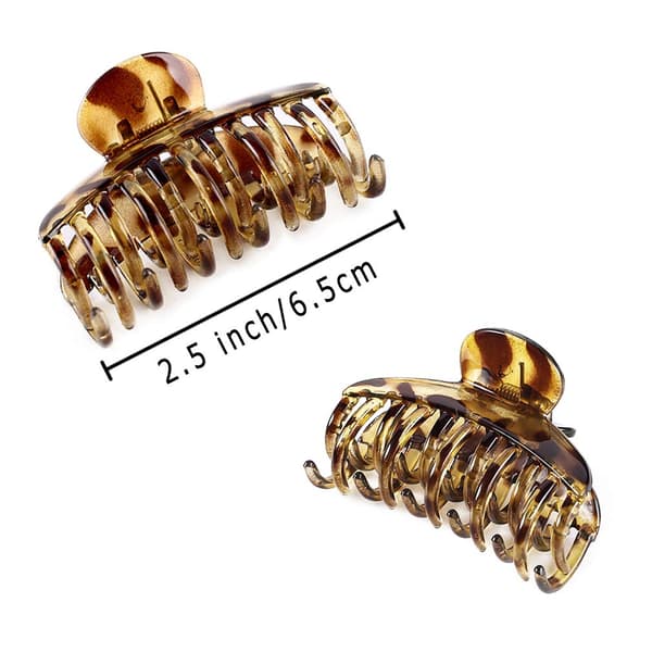 3-pack Hair Clips with Double Row Teeth, Durable Resin, Strong Grip for Thin, Medium, and Thick Hair, Black Tortoiseshell, 6.35 cm