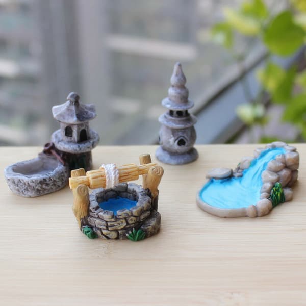 Fairy Garden Miniatyr Tilbehør Retro Flerfarget Brønnhus Fa