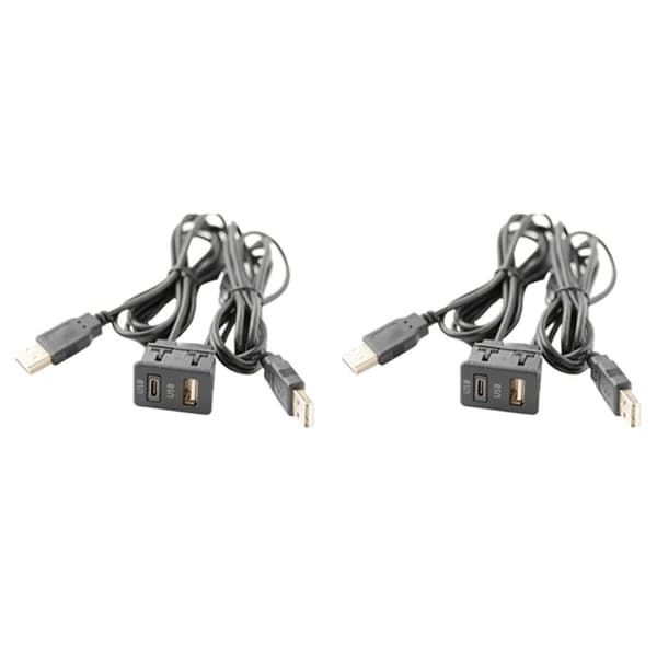2 stk 150 cm bilinstrumentpanel innfelt montering USB-portpanel Autobåt Dobbel USB-forlengelseskabel-TAPYC-adapter for