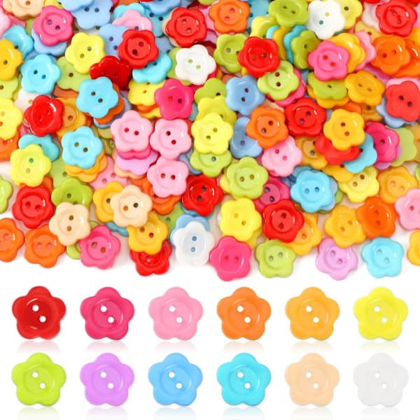 Blomsterknapper, 200 stk Vårharpiks Blomsterformede 2-hulls syknapper for søm Klestilbehør Gave DIY Håndverk Scrapbooking (1,5 cm)