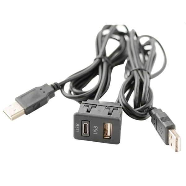 2 stk 150 cm bilinstrumentpanel forsænket montering USB-portpanel Autobåd Dobbelt USB-forlængerkabel-TAPYC-adapter til