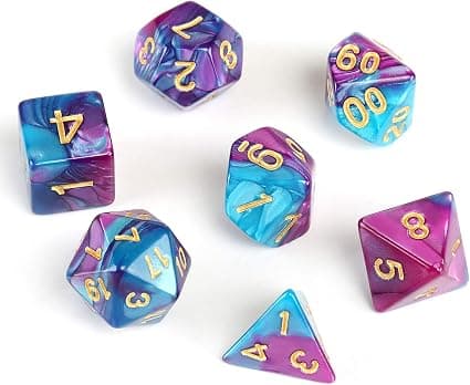 7 polyhedrale terninger for Dungeons and Dragons bordrollespill