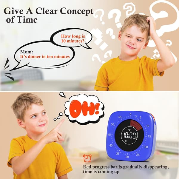 Oppladbar visuell timer (blå), digital timer med 4 alarmmoduser