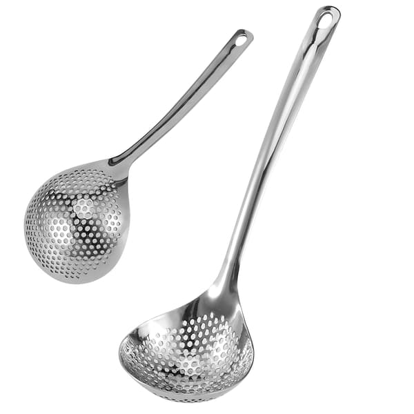2 PCS Stainless Steel Long Handle Hot Pot Colander Strainer Spoon Dinner Spoons Portable Cookware