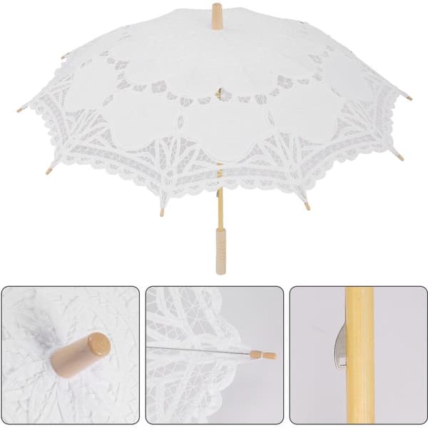 80 cm viktorianskt spetsbroderi bröllopsparaply, brudparasoll, vit