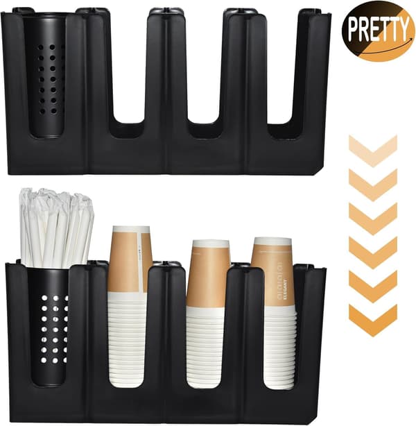 Mug Holder with Lid and Straw Organizer, 4 Compartments, 7 Adjustable Cup Holders for Countertop, Coffee Room, Coffee Bar, Restaurant Organized