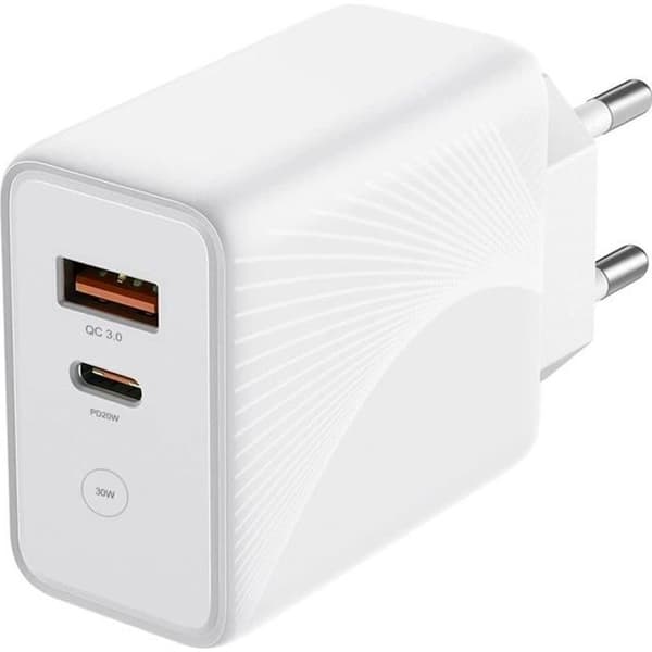 30W Fast Charger with 2 Ports - PD20W + QC 3.0 Compatible with iPhone 16 Pro, iPhone 16 Pro Max, iPhone 16 Plus, iPhone 15 Pro, 15 Plus - White