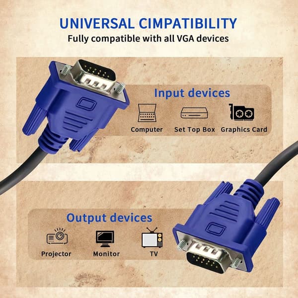 3-pak HD15 VGA-han til han videokabel til tv-computer. 3-pak, 5 fod KLB