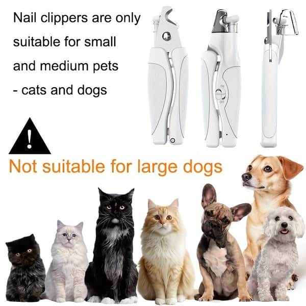 LED Nail Clippers for Cats and Dogs USB Charging with File Anti-Nail Splinter Scissors