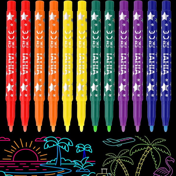 12 stk selvlysende tusjer, UV neon fluorescerende tusjpenner antall_i_pakken - item_package_quantity
