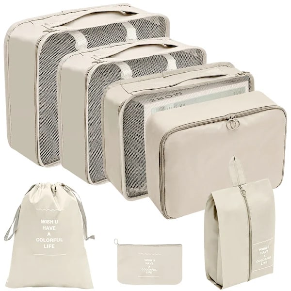 Resväskeorganisatör - Packningskuber och väskor 7 st Beige