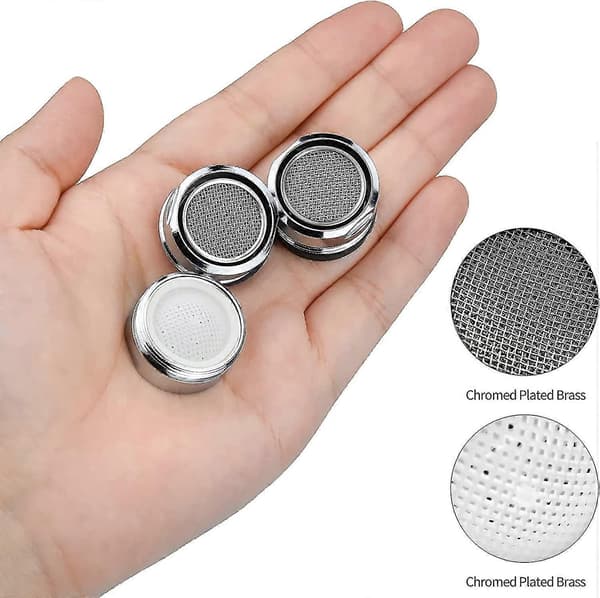 Pakke med 24 mm kranlufter, reservedel, gjenget messingkran med pakning, polert krom