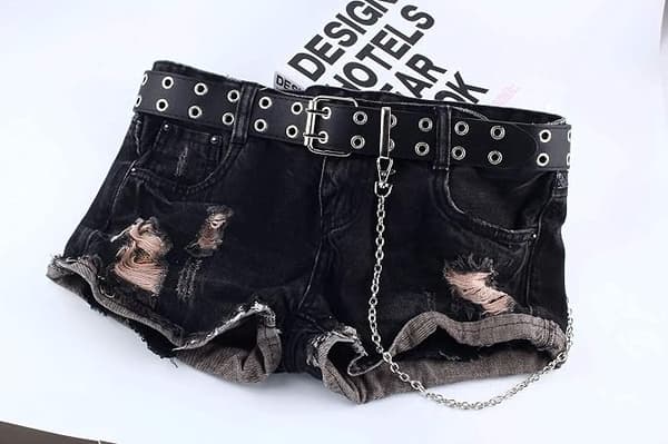 Dobbelt-Grommet Bælte Læder Punk Taljebælte med Kæde til Kvinder Jeans Kjoler
