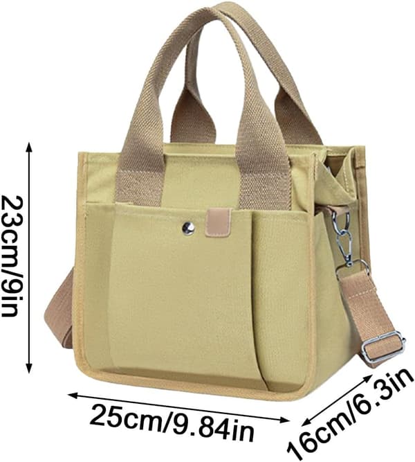Lærred mulepose indkøbs-crossbodytaske med greb khaki - Khaki