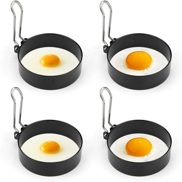 Non-Stick Eggeringer, 4-pakning Rund Eggform i Rustfritt Stål for Steking