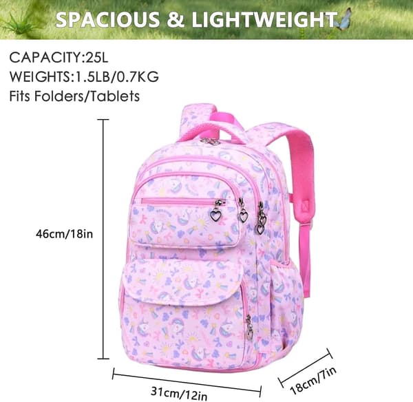 Backpack for Boys and Girls Ages 7-12, School Bag, Waterproof Kids Backpack, Multi-Compartment Backpack Pink