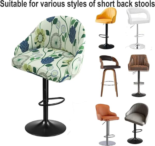 Bar Stool Covers Stretch Swivel Chair Covers With Back for Counters Armchairs Kitchen Island Blue Pattern 2pcs Blue 2pcs Blue