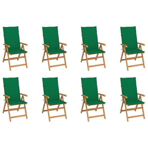 Maison Exclusive - Fällbara lutande fåtöljer med kuddar, 8 delar, i massivt teak Grön (kuddar)