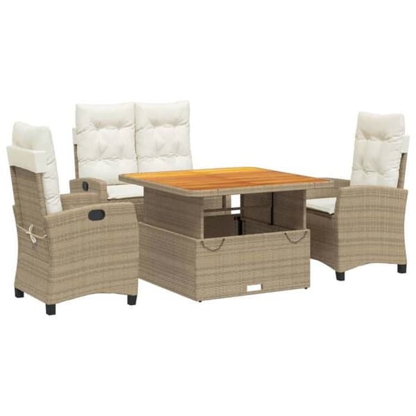 Maison Exclusive - Puutarhakalustesarja tyynyillä 4 kpl beige punottu muovi beige
