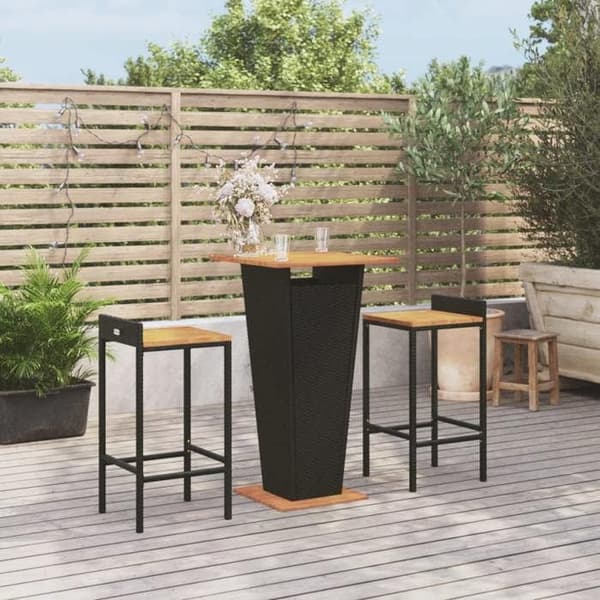 Havemøbel sæt - Eksklusivt hus - 3 dele - Sort poly rattan - Akacietræ bordplade