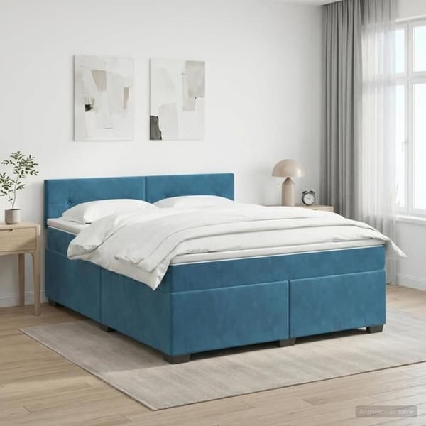 Maison Exclusive - Boxspring seng med madras Mørkeblå 140 x 190 cm Velour Mörkblå