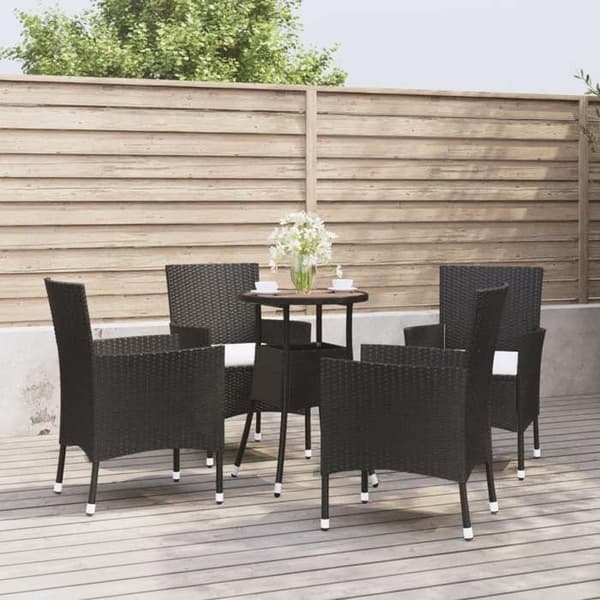 Maison Exclusive - Havebistro sæt 5 dele med sorte puder i poly rattan Svart