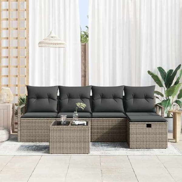 Maison Exclusive - 6 osan sohvasetti 5-hengen harmaa polyrottinki