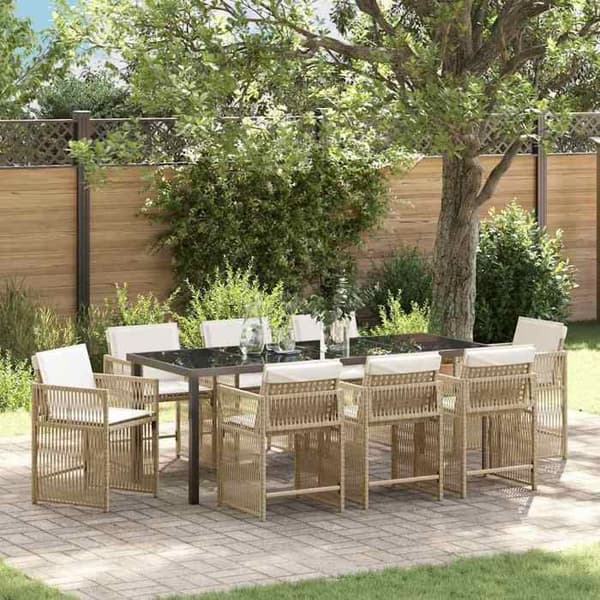 Maison Exclusive - 9 pc spisestue sæt til haven i beige polyrotin beige