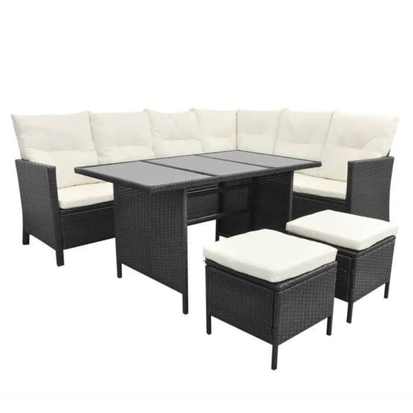 Maison Exclusive - Trädgårdsmöbler 4 delar med kuddar, flätad resin, svart