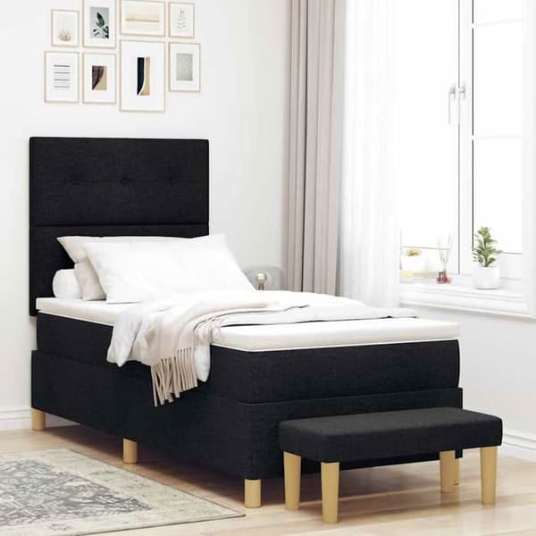 Sengestel med madras - EKSKLUSIV HUS - 200 x 80 cm - Sort - Medium fast skummadras - Polyester hovedgærde Svart
