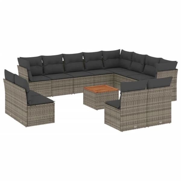 Maison Exclusive - Trädgårdsmöbler med kuddar 13 delar grå flätad resin