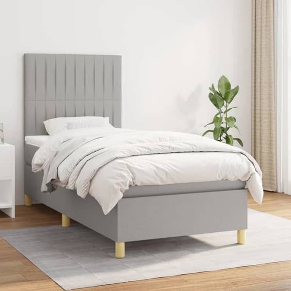 Maison Exclusive - Sengebund med lameller og madras Lys grå 90x200 cm Stof