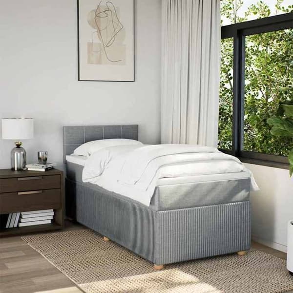 Maison Exclusive - Seng med lameller og madras Grå lys 100x200cm Stof