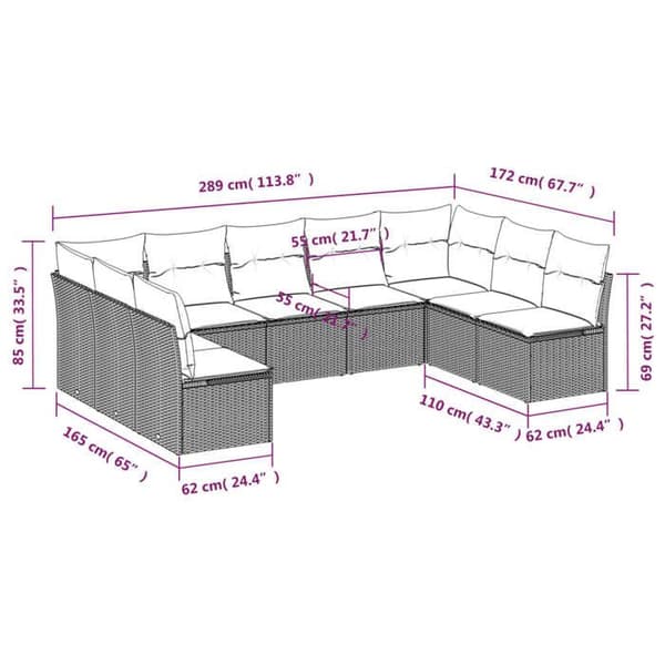 Maison Exclusive - Trädgårdsmöbler med kuddar 9 delar brun flätad resin