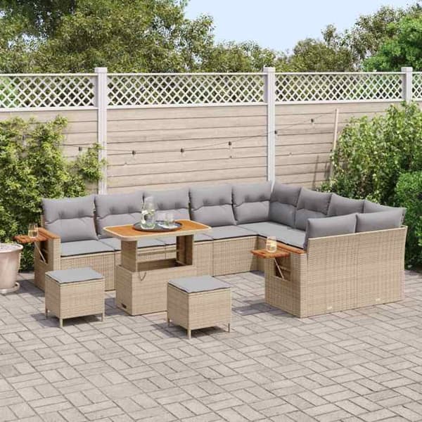 Maison Exclusive - 12 osan puutarhakalustesarja, beige polyrottinki