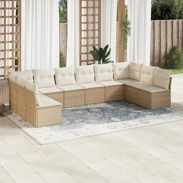 Maison Exclusive - Puutarhakalusteet tyynyillä 10 kpl beige punottu muovi