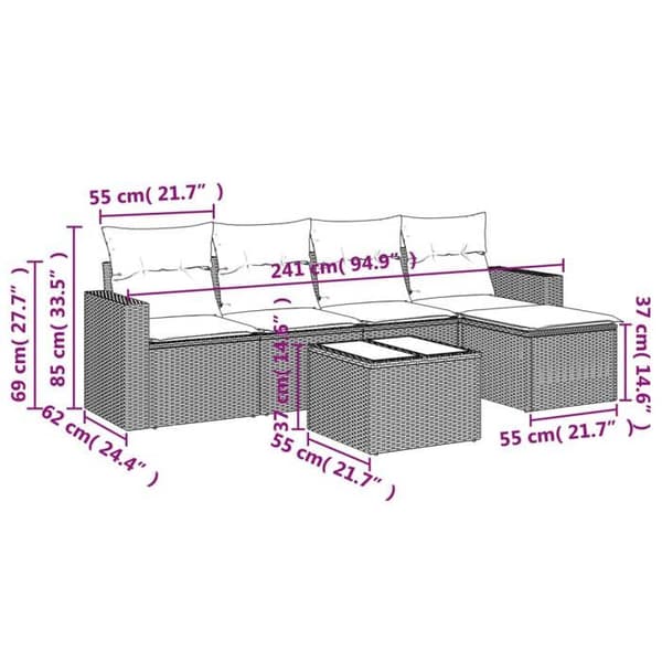 Maison Exclusive - Trädgårdsmöbler 6 delar med grå kuddar i flätad resin
