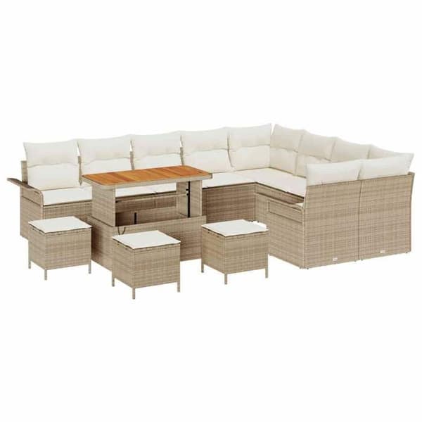 Trädgårdsoffmöbel - EXKLUSIVT HUS - Set 13 delar - Modulärt - Hållbar polyrotin - Justerbart höjd bord beige